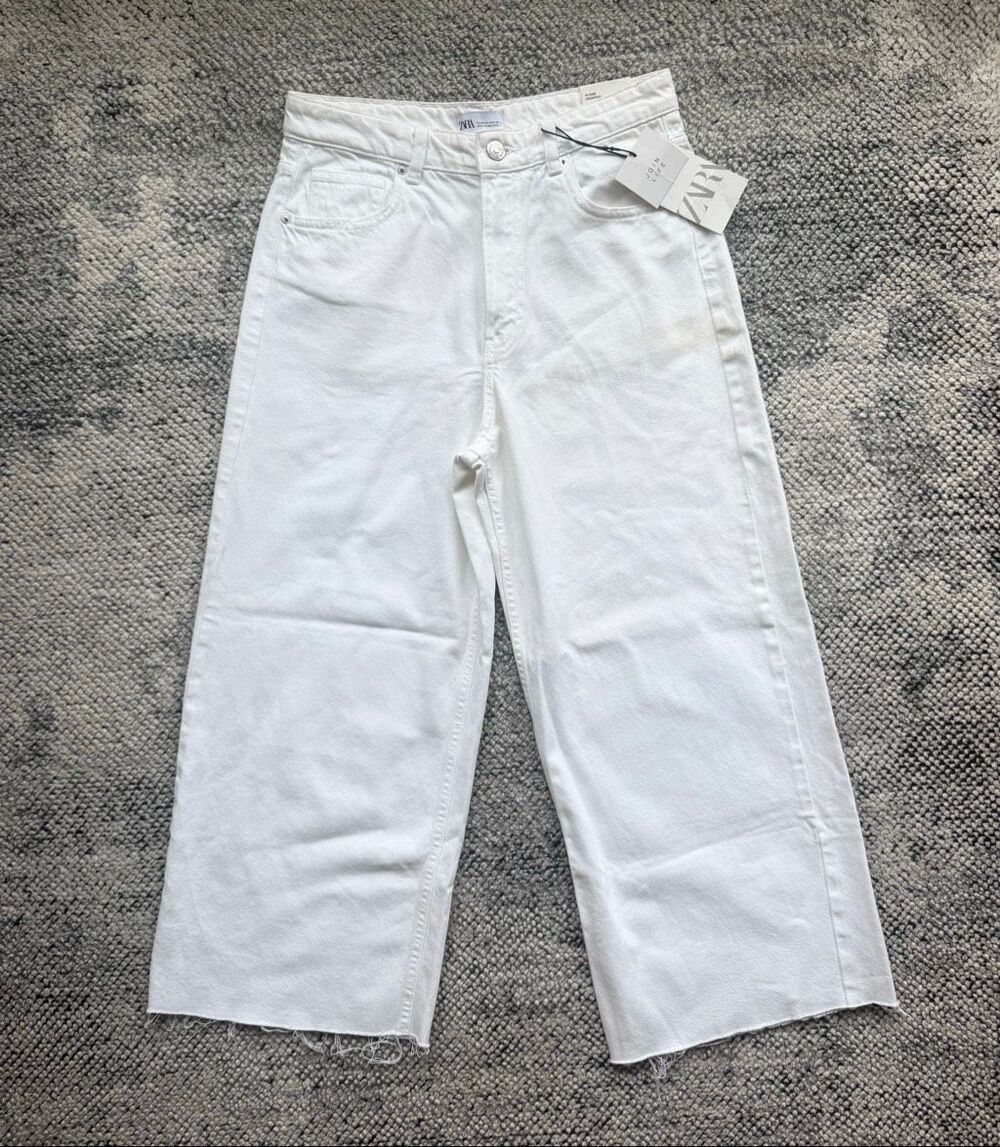 NWT ZARA 6 High Rise Cropped White Culotte Denim Pants - Picture 2 of 7